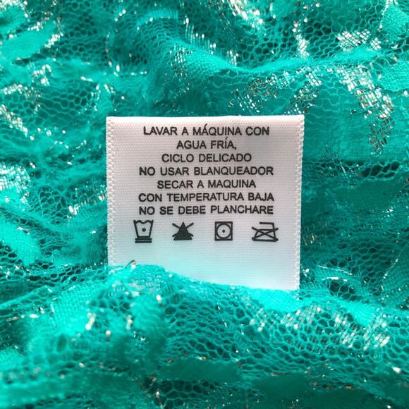 Bongo Y2K Flair Emerald Lace Subtle Silver Metallic Collar Button-Up Shirt Small - Picture 8 of 9